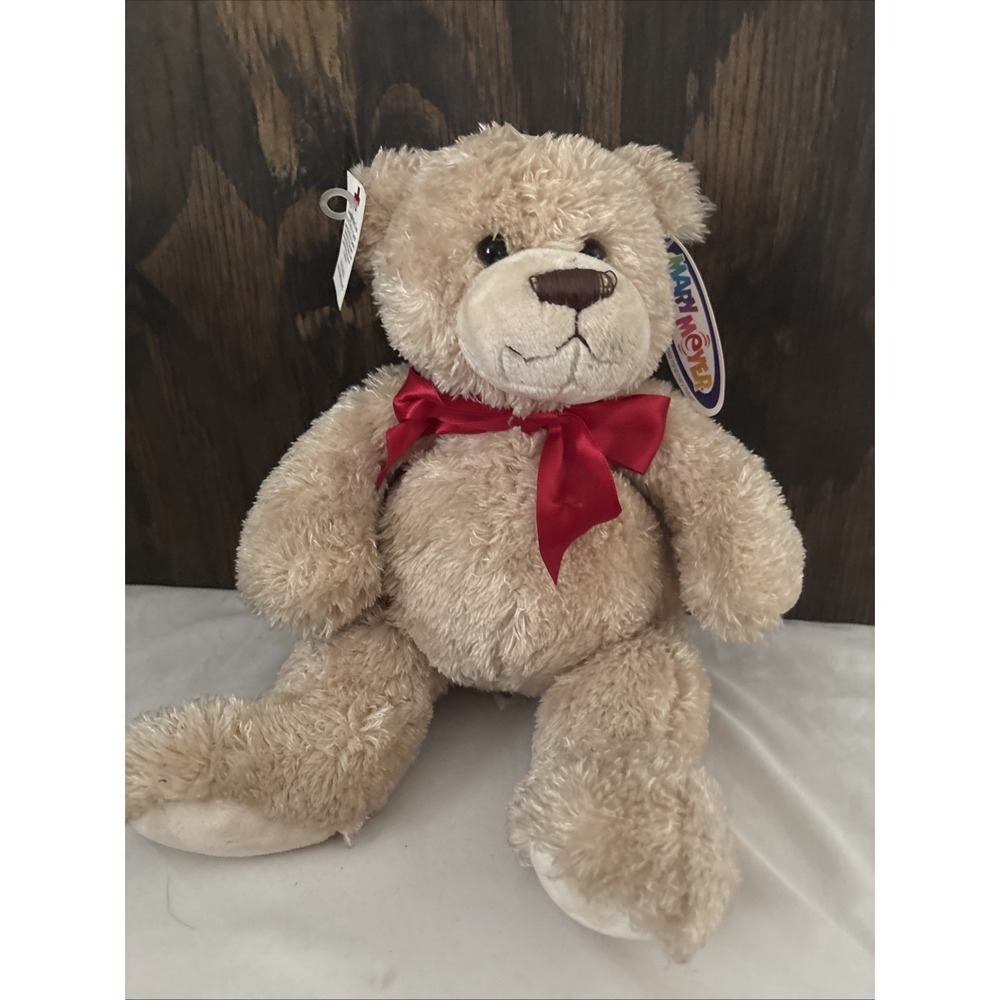 Mary Meyer Josh Bear Soft Plush w Red Bow 15" NEW w TAG Tan Nose Damaged